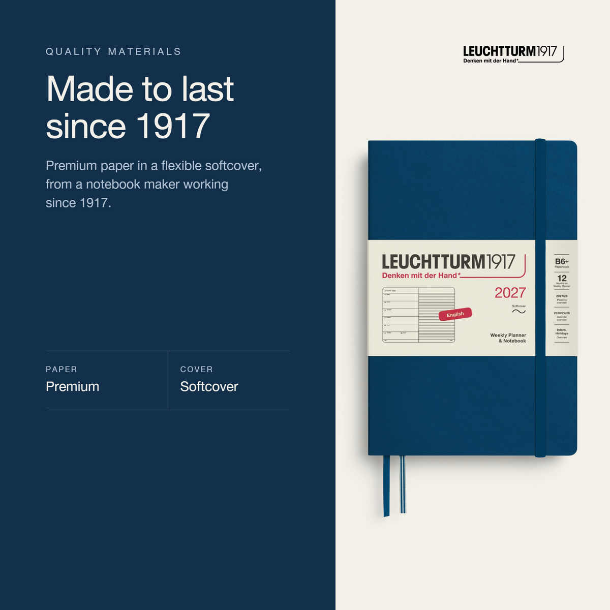 Leuchtturm1917 2027 Weekly Planner & Notebook Softcover (B6+) - Indigo