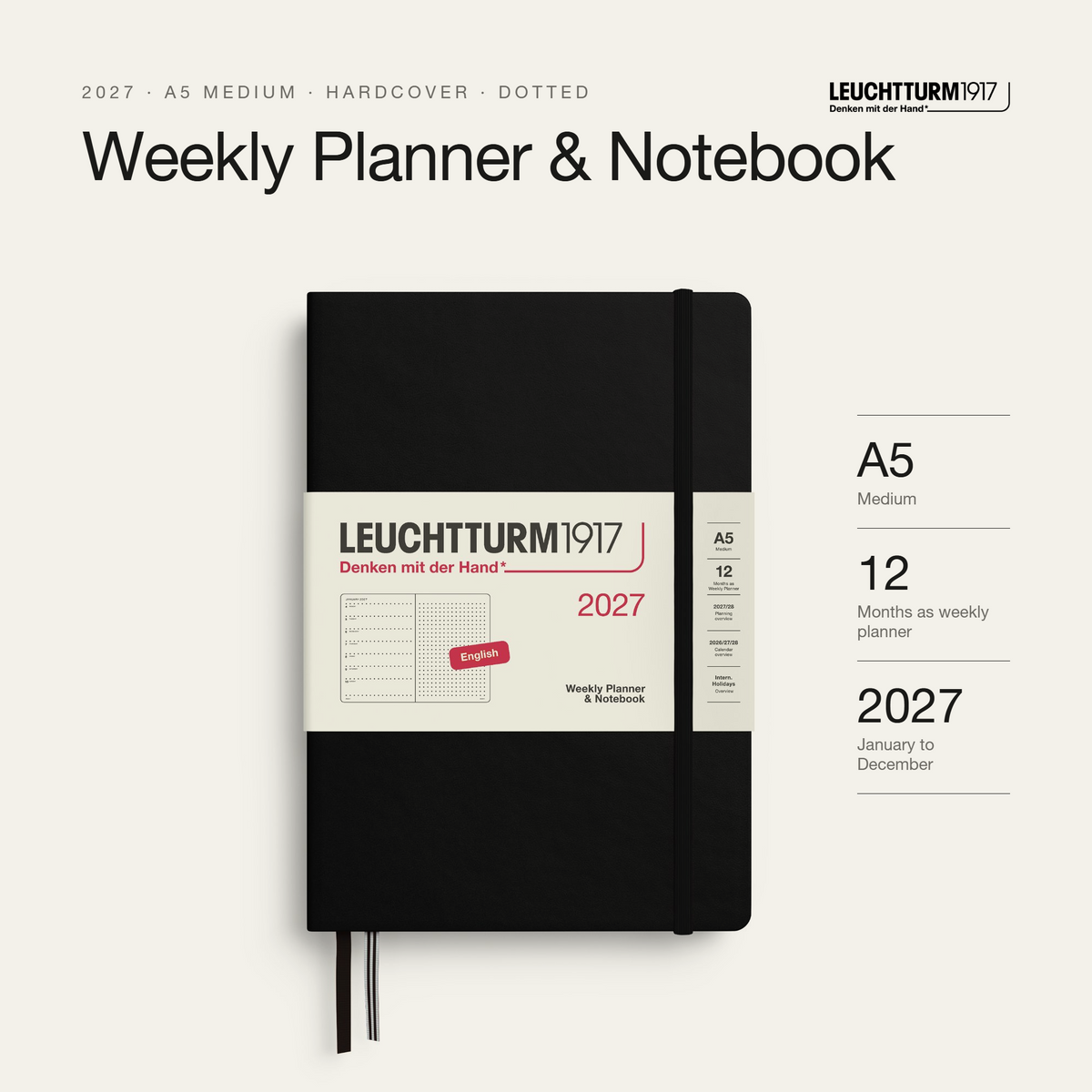 Leuchtturm1917 2027 Weekly Planner & Notebook A5 Dotted - Black