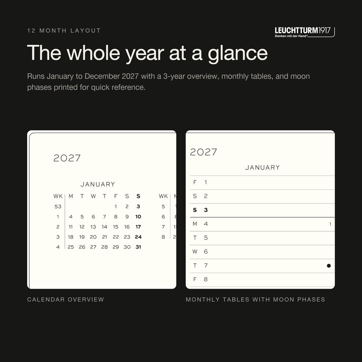 LEUCHTTURM1917 2027 Hardcover Weekly Planner & Notebook Wallet (B6+ x A6), Dotted - Black