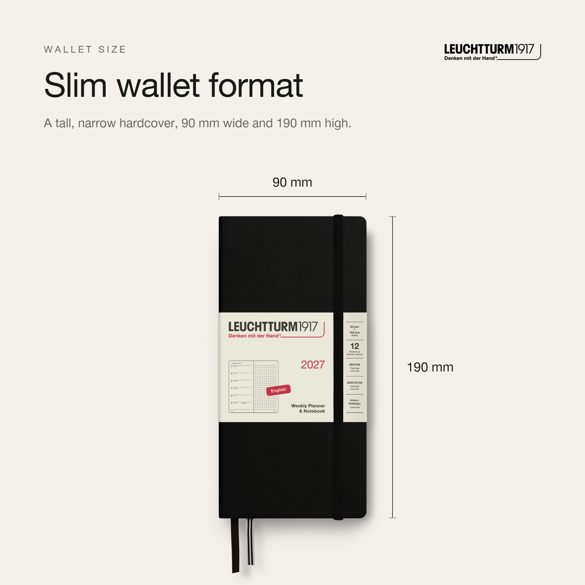 LEUCHTTURM1917 2027 Hardcover Weekly Planner & Notebook Wallet (B6+ x A6), Dotted - Black