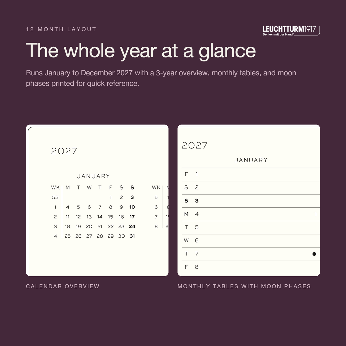 LEUCHTTURM1917 2027 Hardcover Weekly Planner & Notebook Wallet (B6+ x A6), Dotted - Dusty Rose