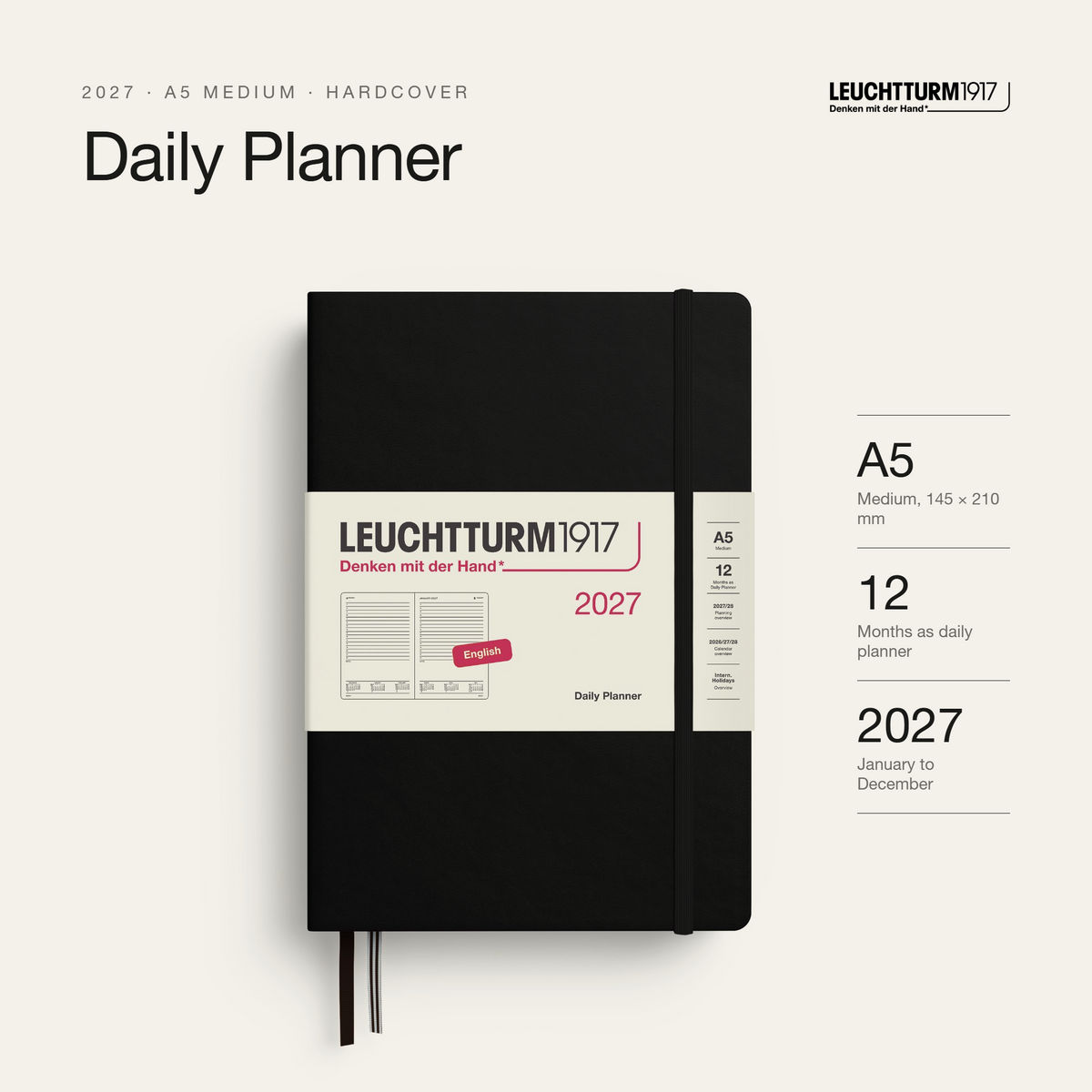 Leuchtturm1917 2027 Daily Planner A5 - Black