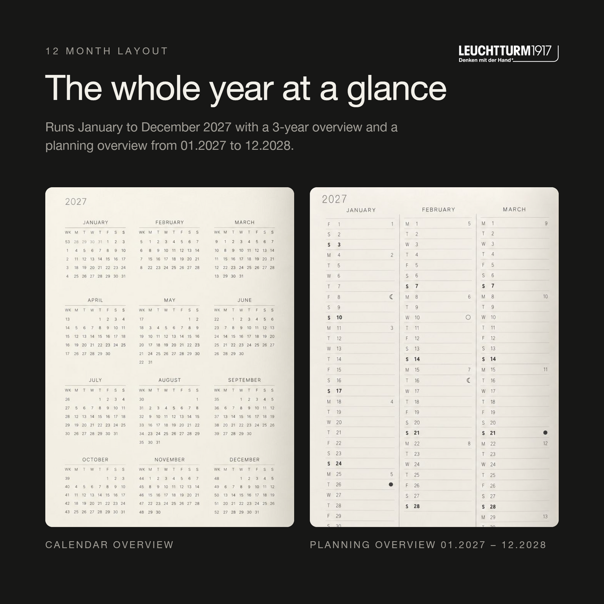 LEUCHTTURM1917 2027 Hardcover Daily Planner Medium (A5) - Black