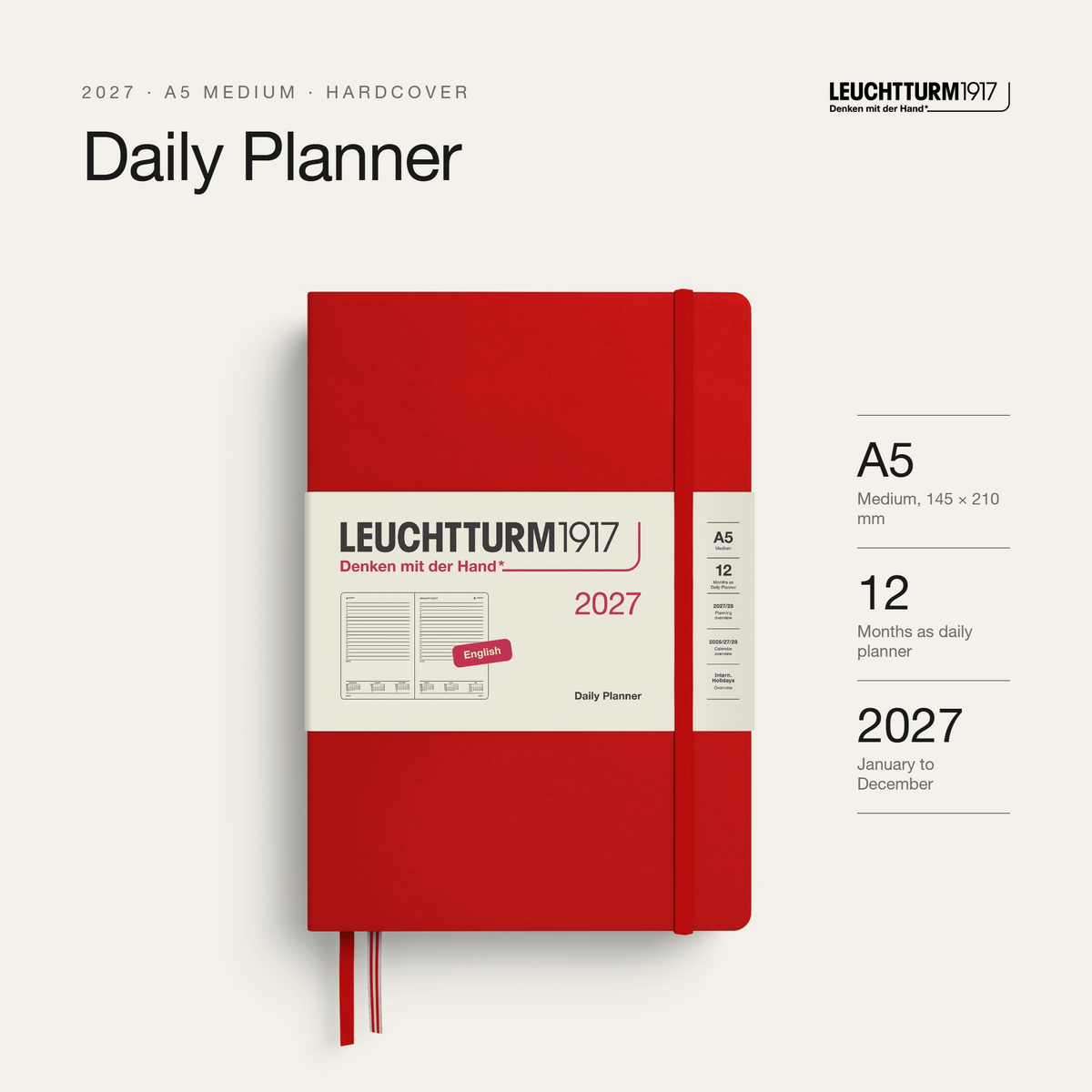 Leuchtturm1917 2027 Daily Planner A5 - Cherry