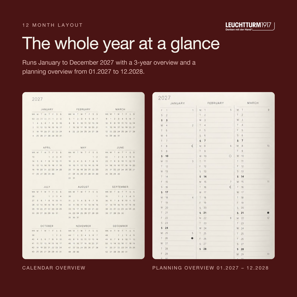 LEUCHTTURM1917 2027 Hardcover Daily Planner Medium (A5) - Cherry