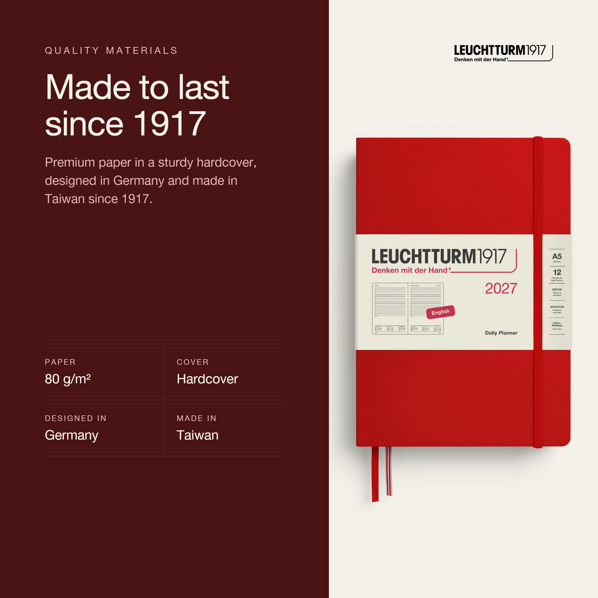 Leuchtturm1917 2027 Daily Planner A5 - Cherry