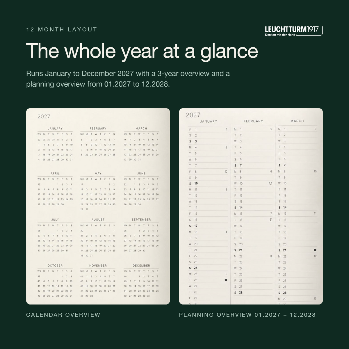 LEUCHTTURM1917 2027 Hardcover Daily Planner Medium (A5) - Forest Green