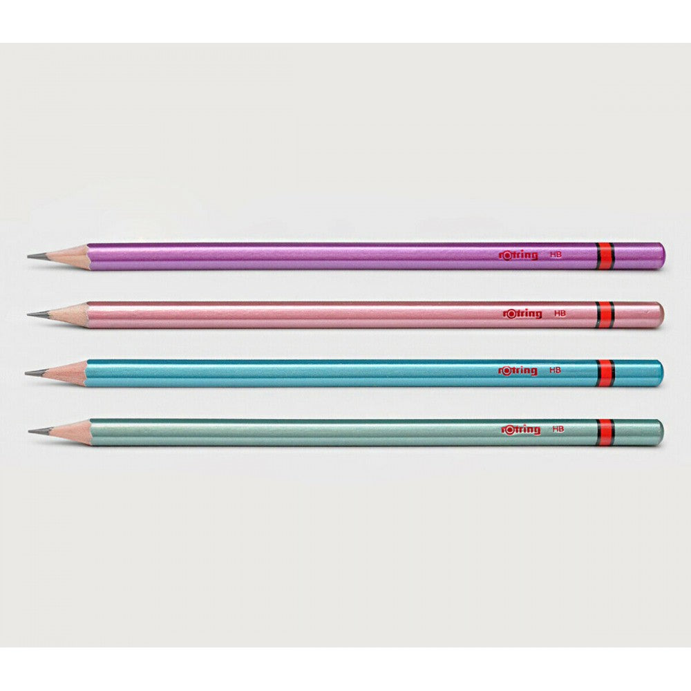 Rotring | Woodcase | HB Graphite Pencil | Metallic Assorted Colours | Blister Pack of 4 Wooden Pencils