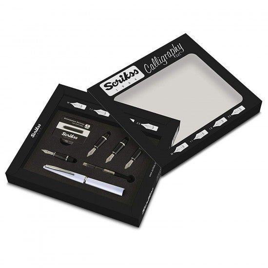 Scrikss | Calligraphy | Pen Set | White Acrylic Carbon Fiber | Medium, 1.1mm, 1.5mm, 2.3mm Nib 