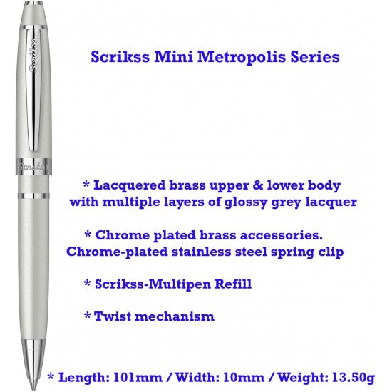 Scrikss |Mini Metropolis| Ballpoint Pen |Matte Grey-CT