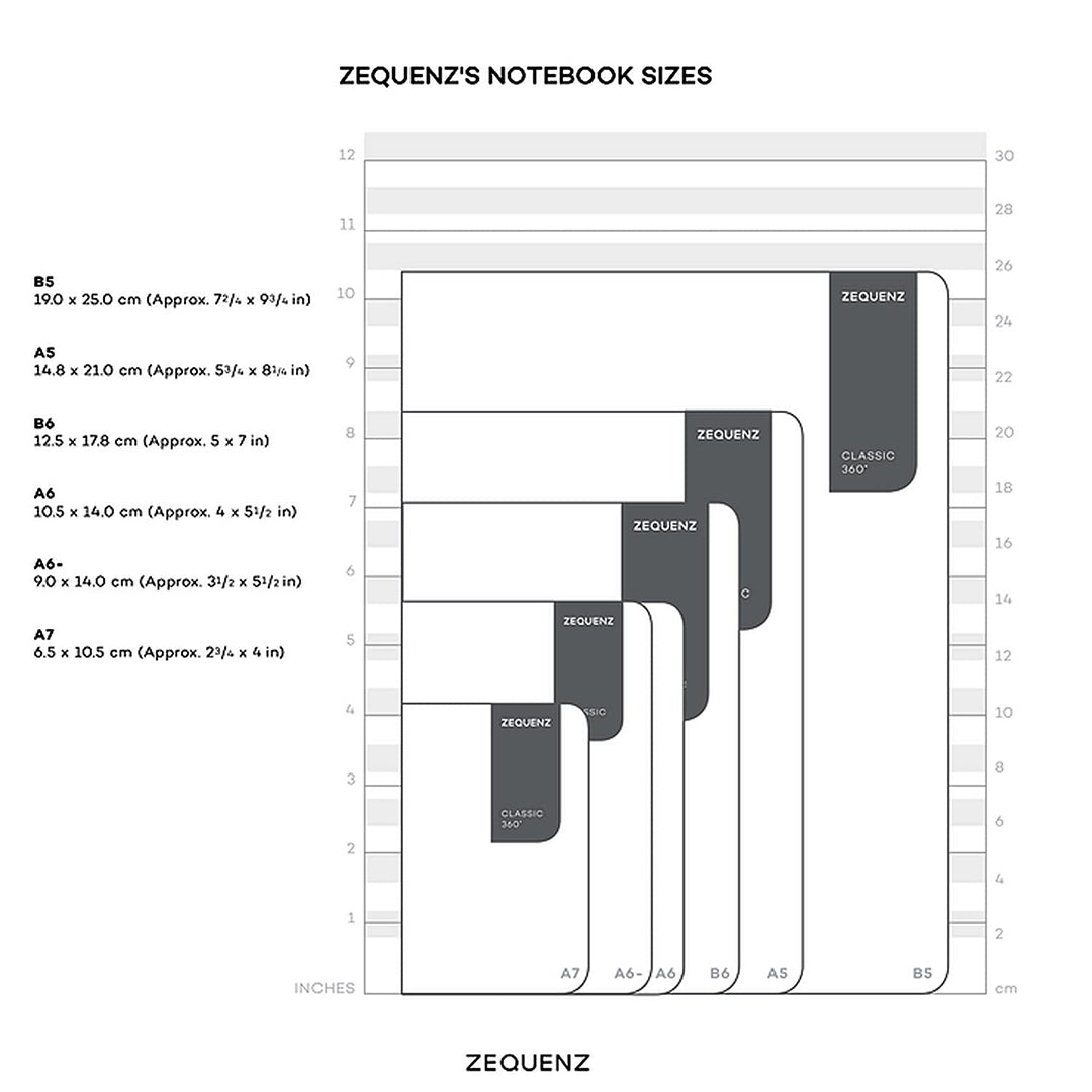 Zequenz A6 Size Black Grey Notebook Squared & Blank Acid Free Paper 200 Pages each Ruling 400 Pages 70GSM 360 Degree Flexibility 100% Handmade PU and White paper Basic Plus Series