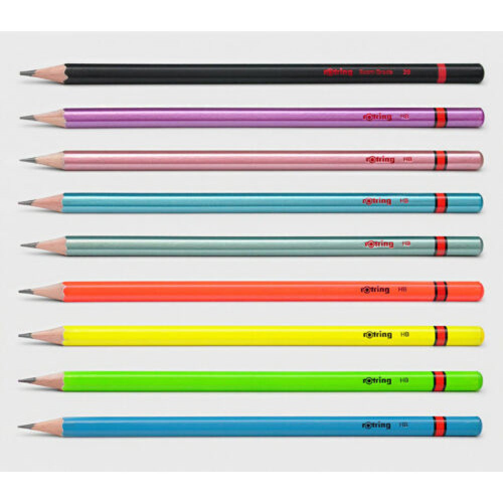 Rotring | Woodcase | HB Graphite Pencil | Neon Assorted Colours | Blister Pack of 4 Wooden Pencils