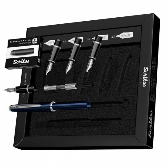 Scrikss | Calligraphy | Pen Set | Blue | Medium, 1.1mm, 1.5mm, 2.3mm Nib 