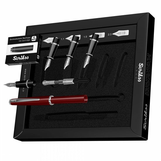Scrikss | Calligraphy | Pen Set | Burgundy | Medium, 1.1mm, 1.5mm, 2.3mm Nib 