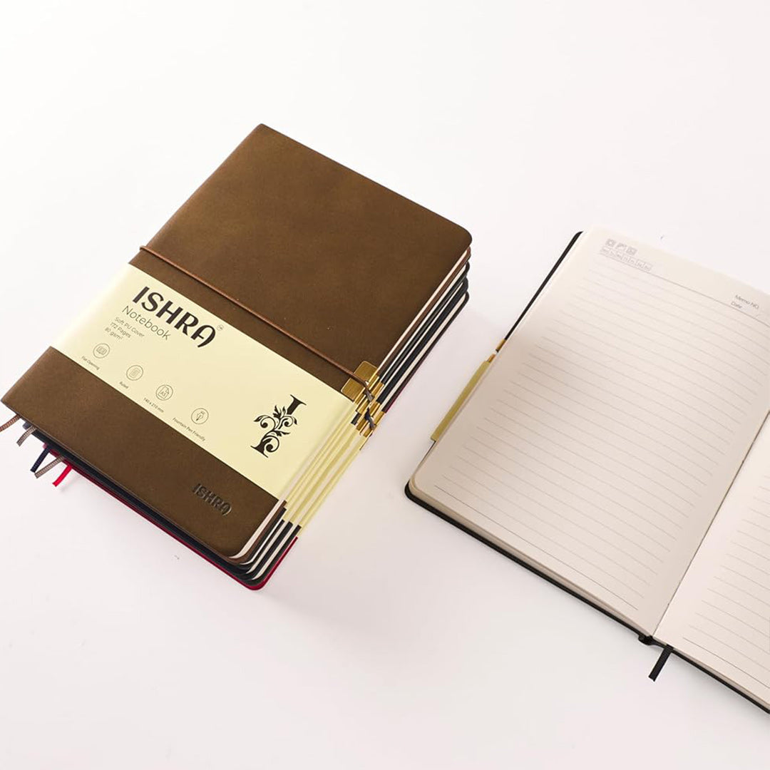 ISHRA A5 Size Ruled Notebook | Ideal Note Book Journal Diary for Work Office Writing Journaling Note Taking Travel | Dark Grey Soft Cover| 172 Pages | 80gsm | Fountain Pen Friendly Paper