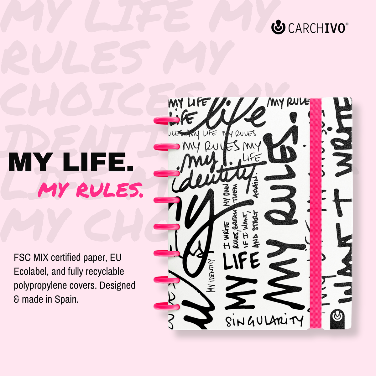Carchivo Ingeniox My Life A5 Gridded Notebook - Pink