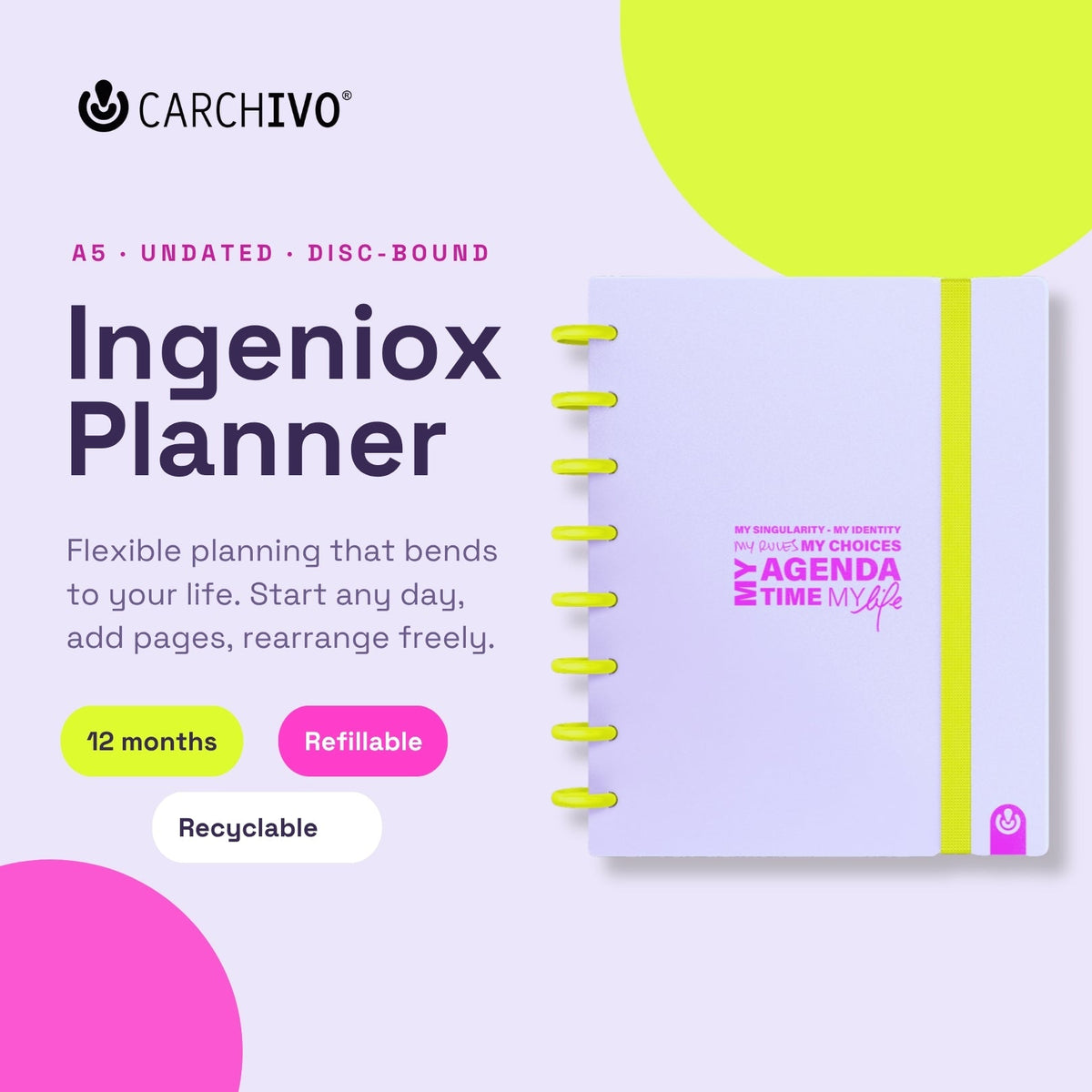 Carchivo Ingeniox Undated Planner Neon Pastel - Mauve