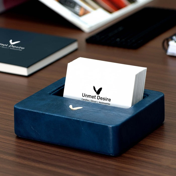 Unmet Desire Visiting Card Holder for Desk | Faux Leather | Square | Moderno | Blue
