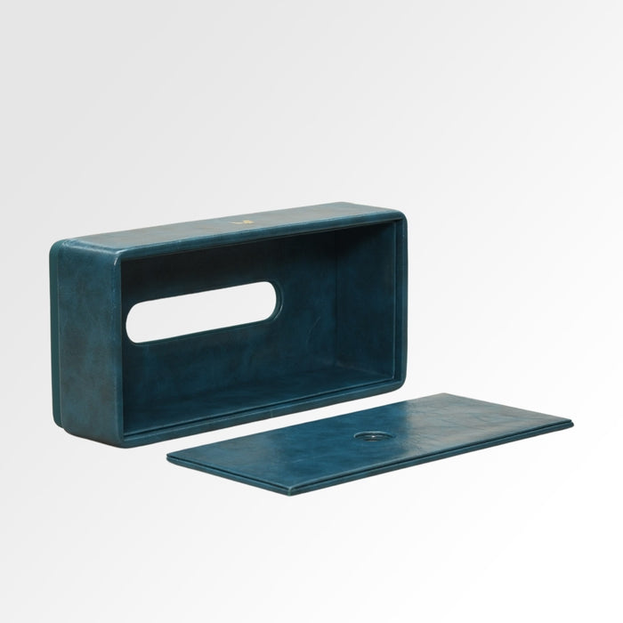 Unmet Desire Tissue Box Holder for Home and Office in Premium Faux Leather | Size: 9.5 x 4.5 x 2.5(H) Inches | Moderno Blue