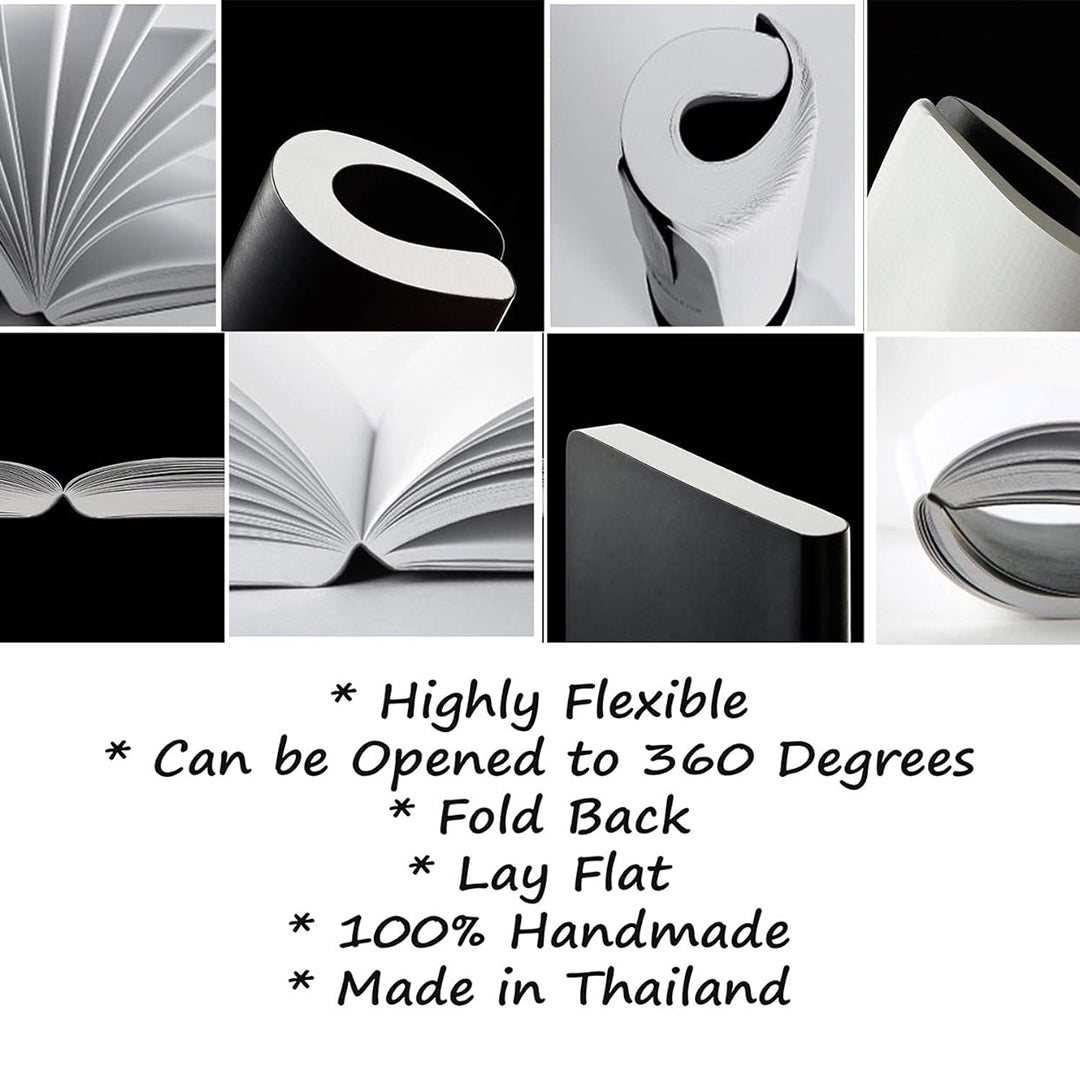 Zequenz A6 Size Black Grey Notebook Squared & Blank Acid Free Paper 200 Pages each Ruling 400 Pages 70GSM 360 Degree Flexibility 100% Handmade PU and White paper Basic Plus Series
