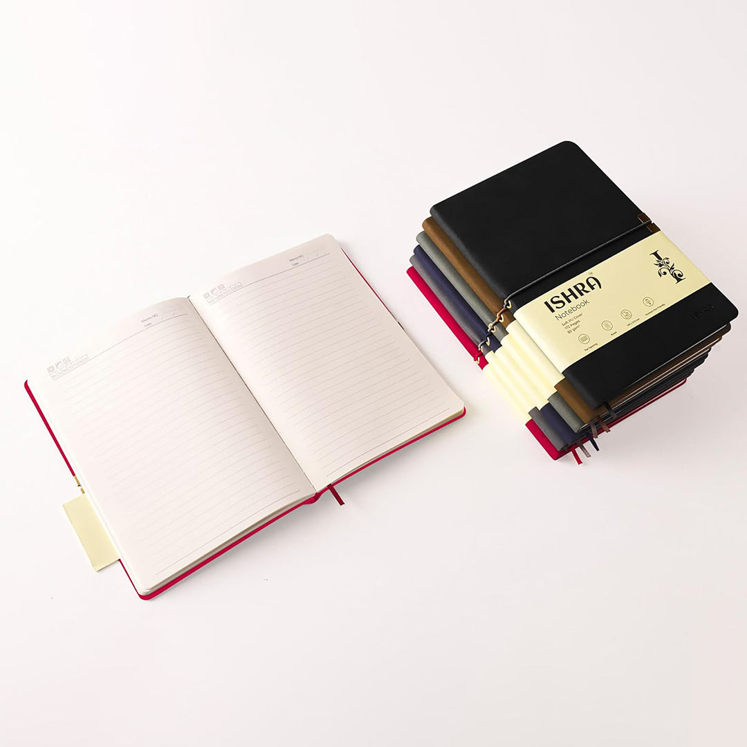 ISHRA A5 Size Ruled Notebook | Ideal Note Book Journal Diary for Work Office Writing Journaling Note Taking Travel | Red Soft Cover| 172 Pages | 80gsm | Fountain Pen Friendly Paper