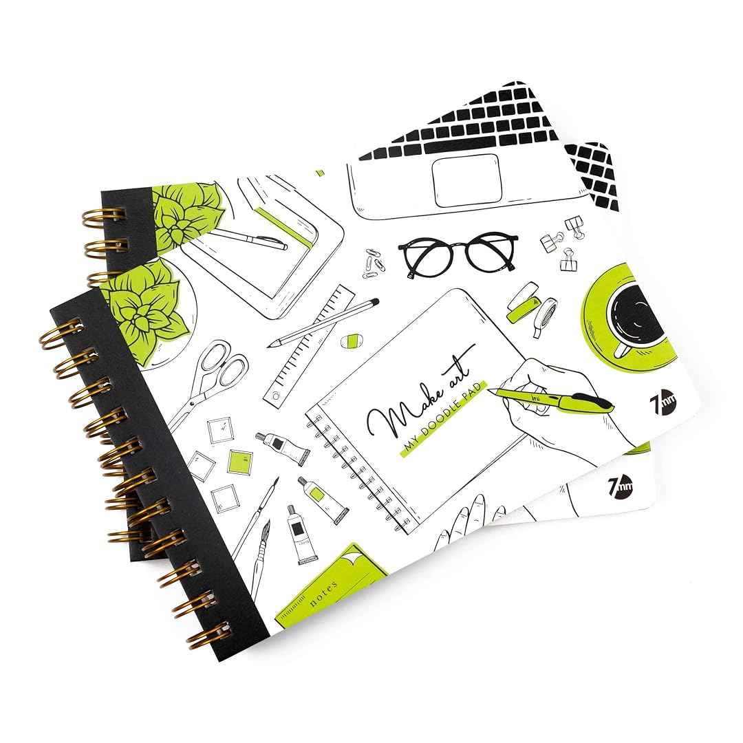 7mm Between the Lines | Doodle Pad | Spiral Art Journal | Sketch Pad | Mustard & Olive | Pack of 2