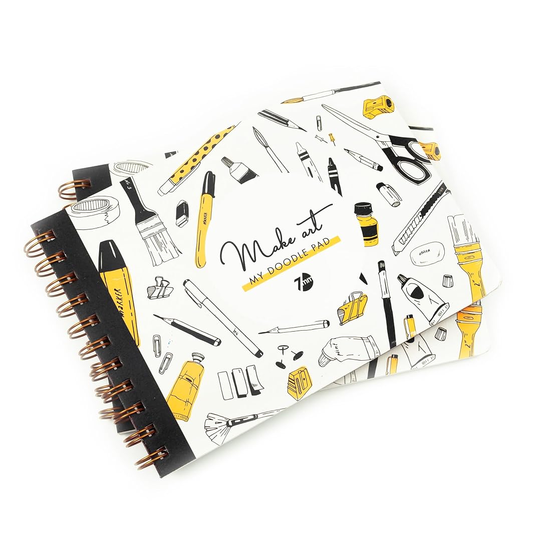 7mm Between the Lines | Doodle Pad | Spiral Art Journal | Sketch Pad | Mustard & Olive | Pack of 2