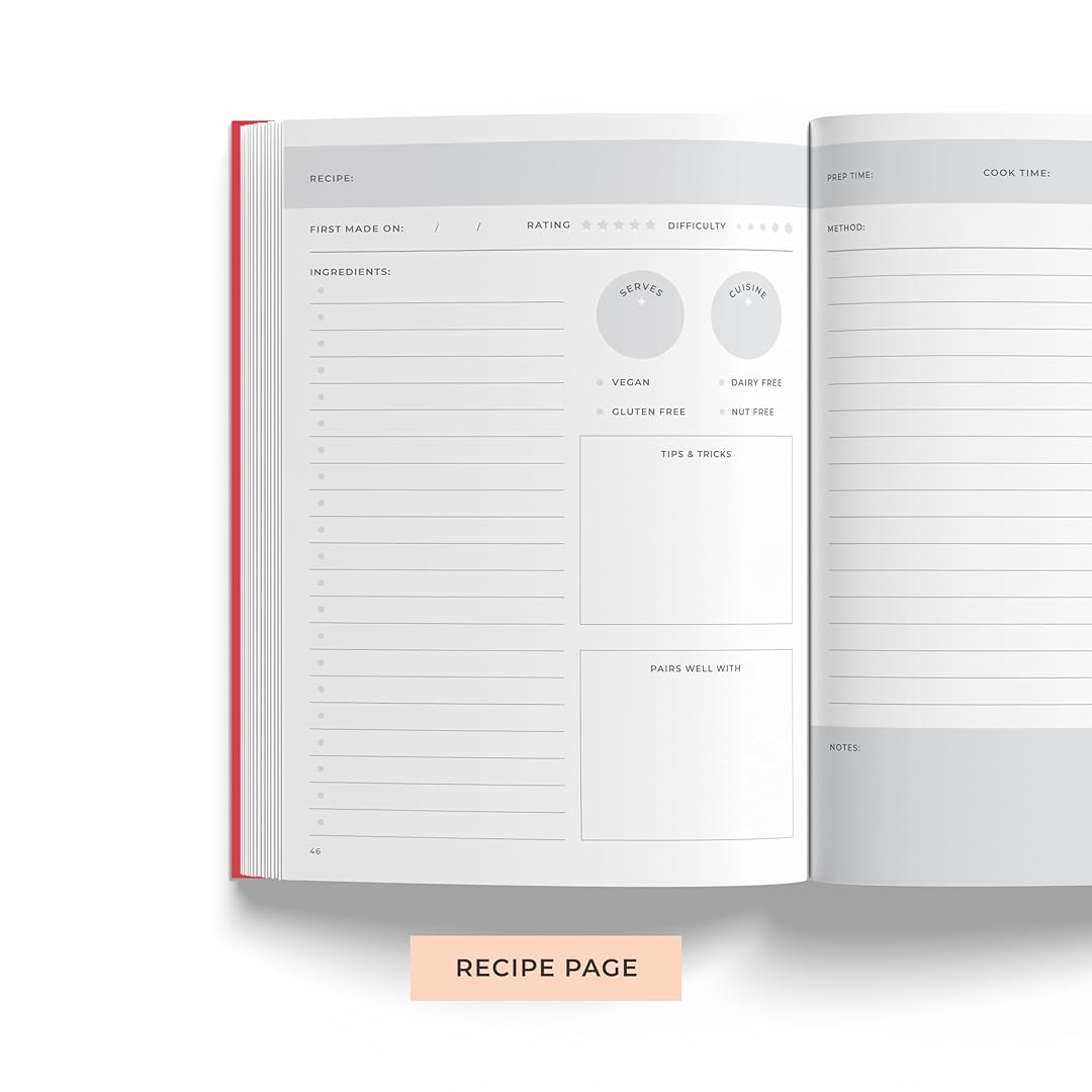 7mm Between the Lines | Recipe Journal | A5 Size | 4 Sticker Sheets | Hardbound and Laminated | Spoonfuls of Love | Maroon