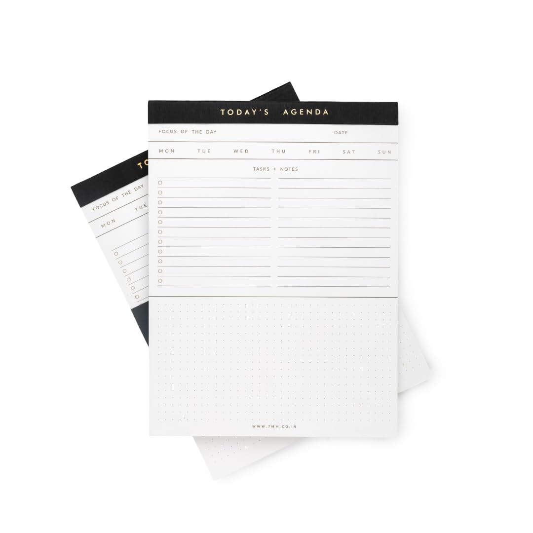 7mm Between the Lines | Today's Agenda | Notepad | Pack of 2 | Black