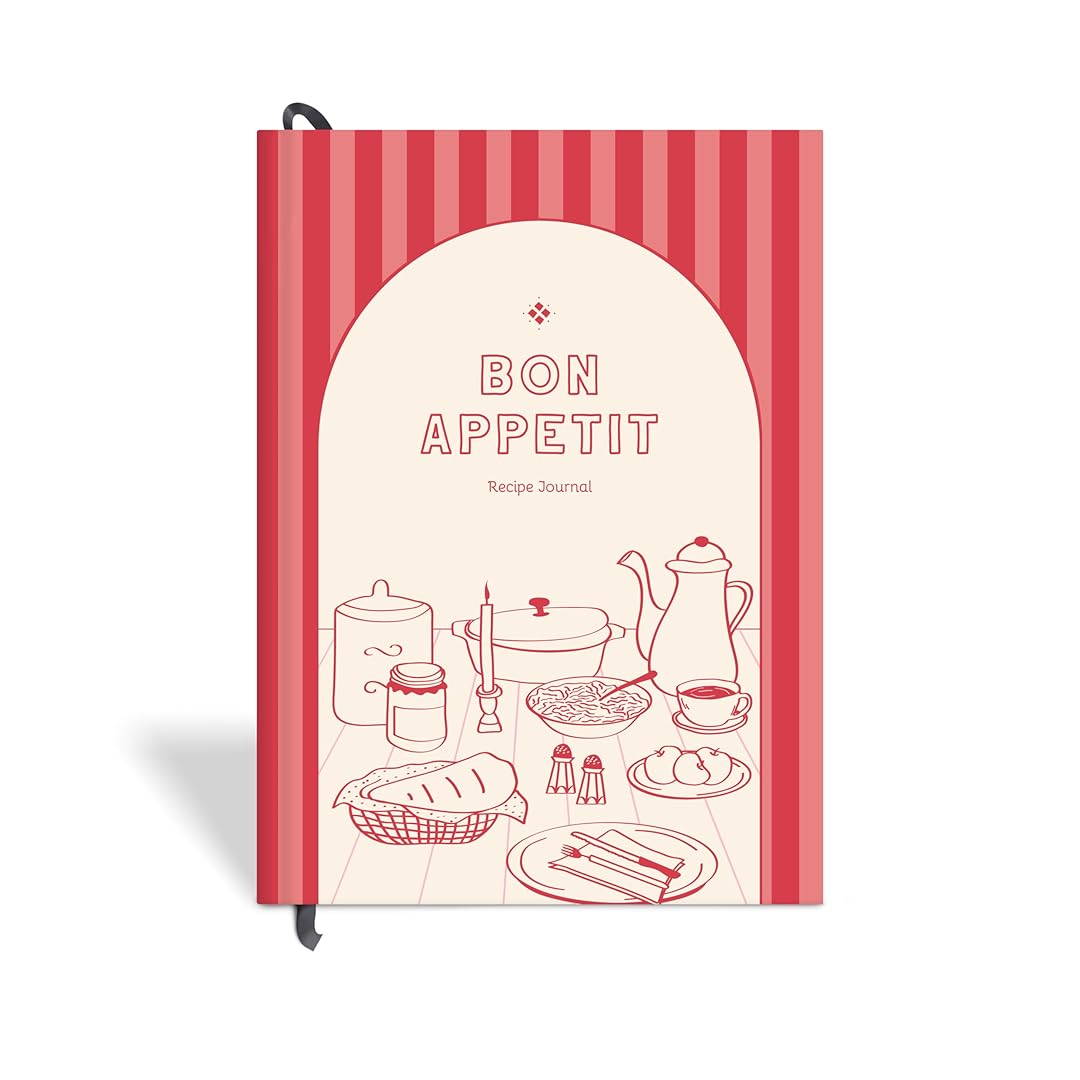 7mm Recipe Journal | Bon Appetit | A5 Size | 4 Sticker sheets | Red