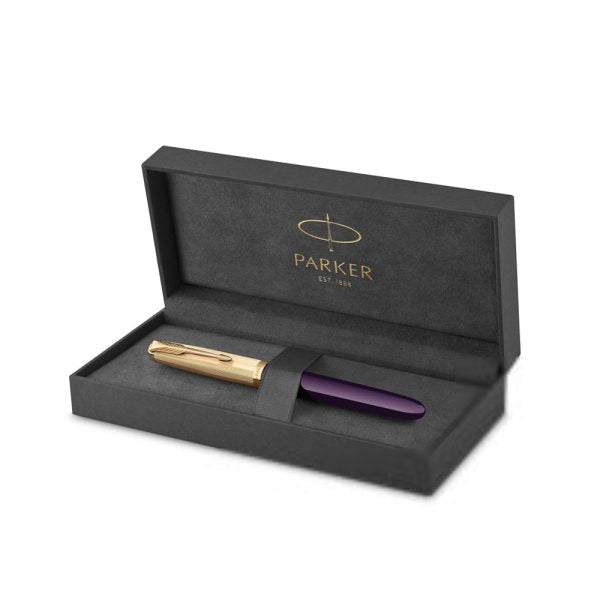 Parker 51 Deluxe Plum with Gold Trim Fountain Pen Medium Nib – 18Kt Gold
