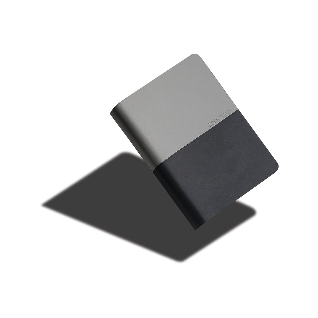 Zequenz A6 Size Black Grey Notebook Squared & Blank Acid Free Paper 200 Pages each Ruling 400 Pages 70GSM 360 Degree Flexibility 100% Handmade PU and White paper Basic Plus Series