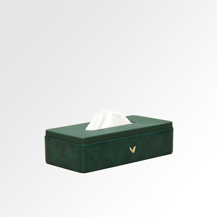 Unmet Desire Tissue Box Holder for Home and Office in Premium Faux Leather | Size: 9.5 x 4.5 x 2.5(H) Inches | Moderno Green