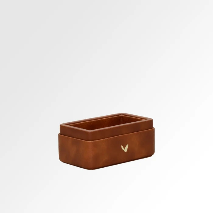 Unmet Desire Visiting Card Holder for Desk | Faux Leather | Rectangular | Classic | Tan