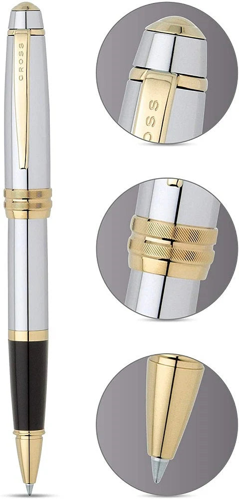 Cross AT0455-6 Bailey Medalist Polished Chrome with Gold Plated Trim Rollerball Pen
