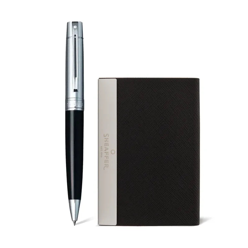 Sheaffer 9314 Gift Set 300 Glossy Black with Chrome Trims Ballpoint Pen with Business Card Holder