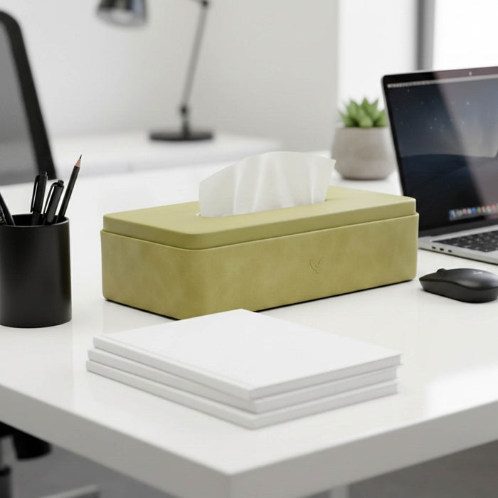 Unmet Desire Tissue Box Holder for Home and Office in Premium Faux Leather | Size: 9.5 x 4.5 x 2.5(H) Inches | Moderno Cream
