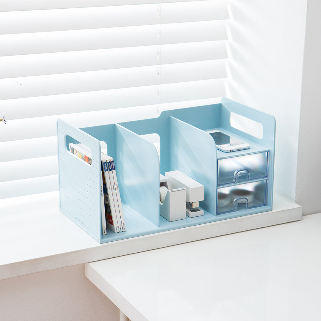 Sysmax | Book Rack With 2 Drawers | 2 Bookshelf |Organiser |White