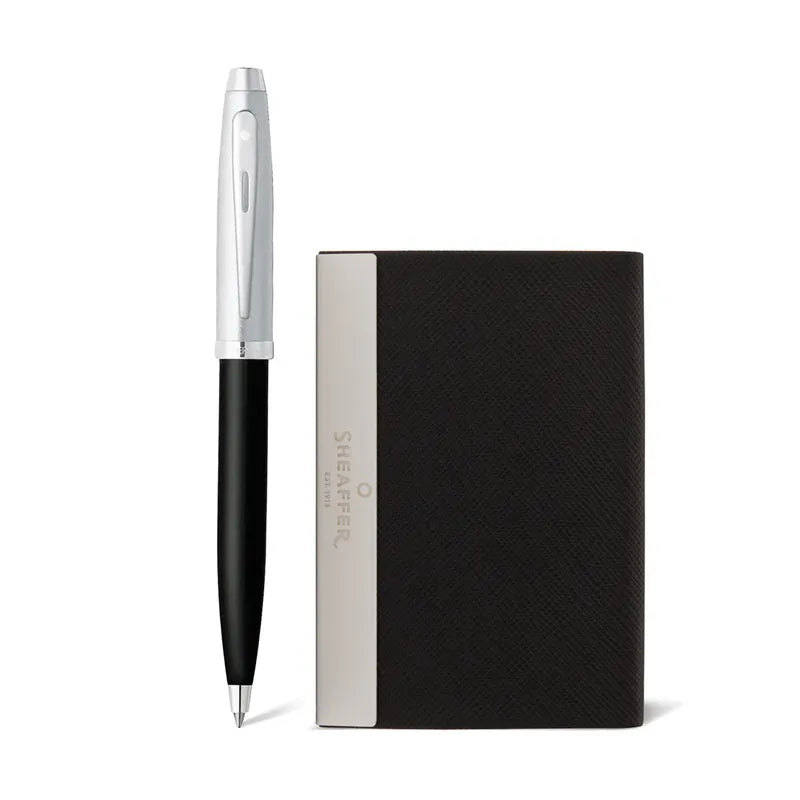 Sheaffer 9313 Gift Set 100 Glossy Black with Chrome Trims Ballpoint Pen with Business Card Holder