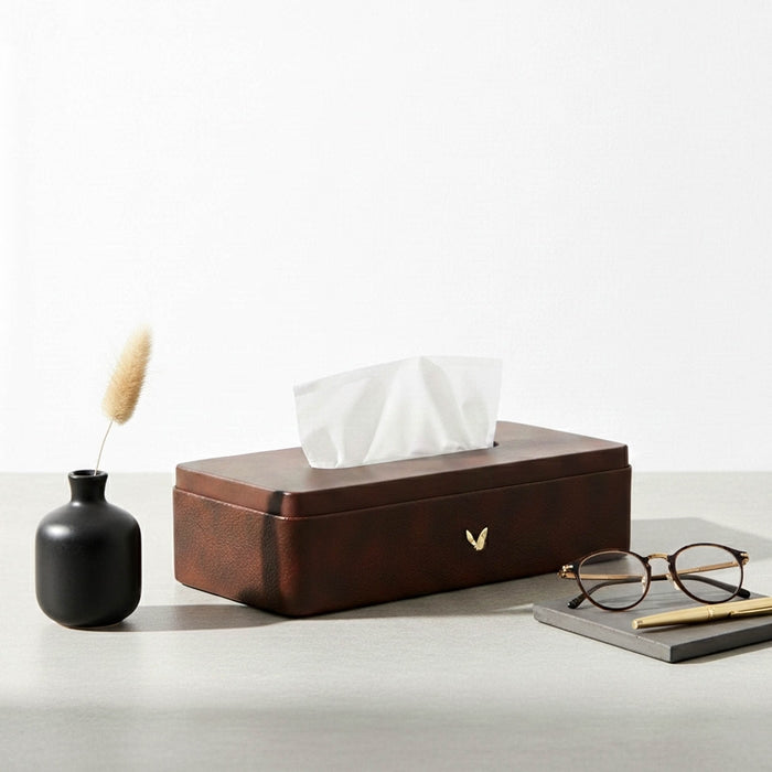 Unmet Desire Tissue Box Holder for Home and Office in Premium Faux Leather | Size: 9.5 x 4.5 x 2.5(H) Inches | Classic |Brown