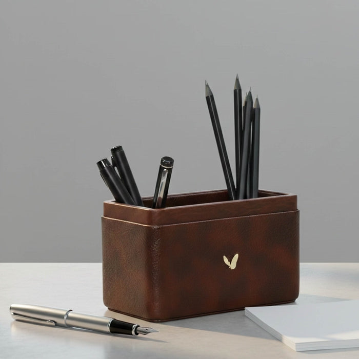Unmet Desire Pen/Pencil Holder | Faux Leather | Rectangular Medium | Classic | Brown