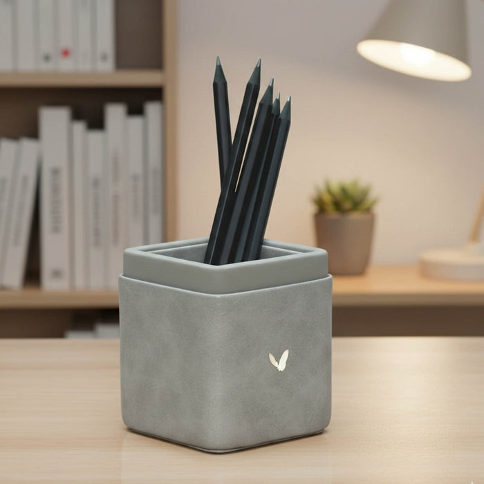 Unmet Desire Pen/Pencil Holder | Faux Leather | Square Small | Moderno | Grey