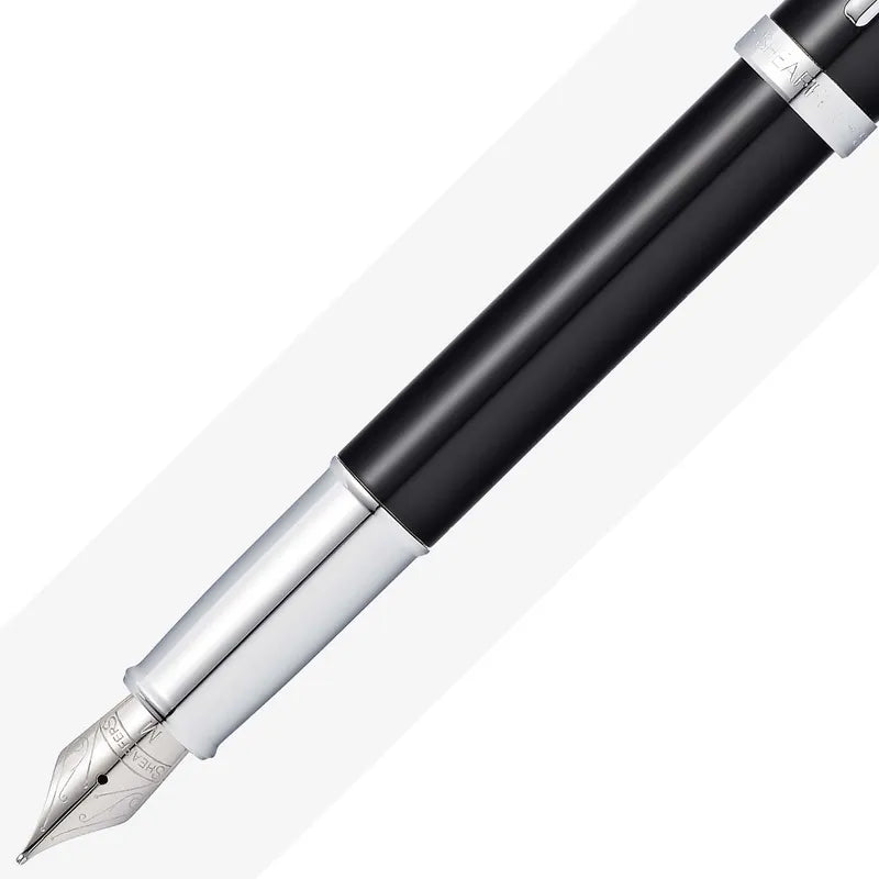 Sheaffer 9338 Gift 100 Glossy Black with Chrome Plated Trim Fountain Pen Medium Nib