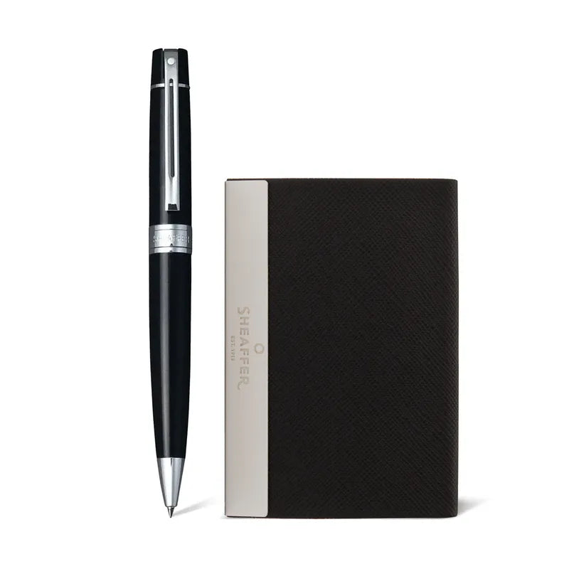 Sheaffer 9312 Gift Set 300 Glossy Black with Chrome Trims Ballpoint Pen with Business Card Holder