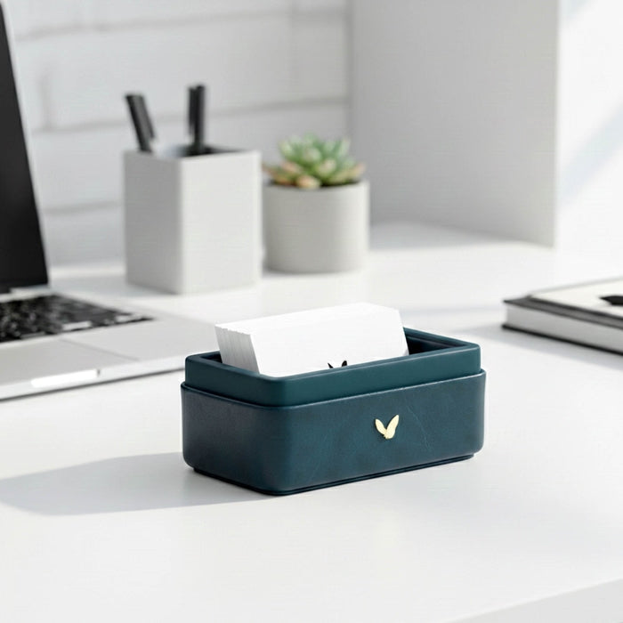 Unmet Desire Visiting Card Holder for Desk | Faux Leather | Rectangular | Moderno | Blue