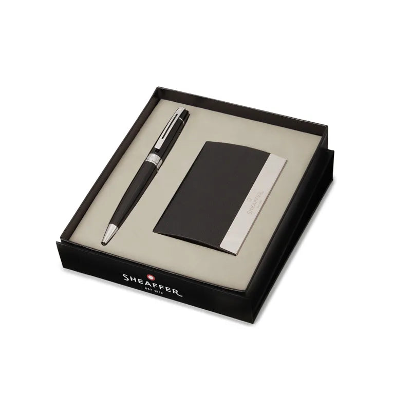 Sheaffer 9312 Gift Set 300 Glossy Black with Chrome Trims Ballpoint Pen with Business Card Holder