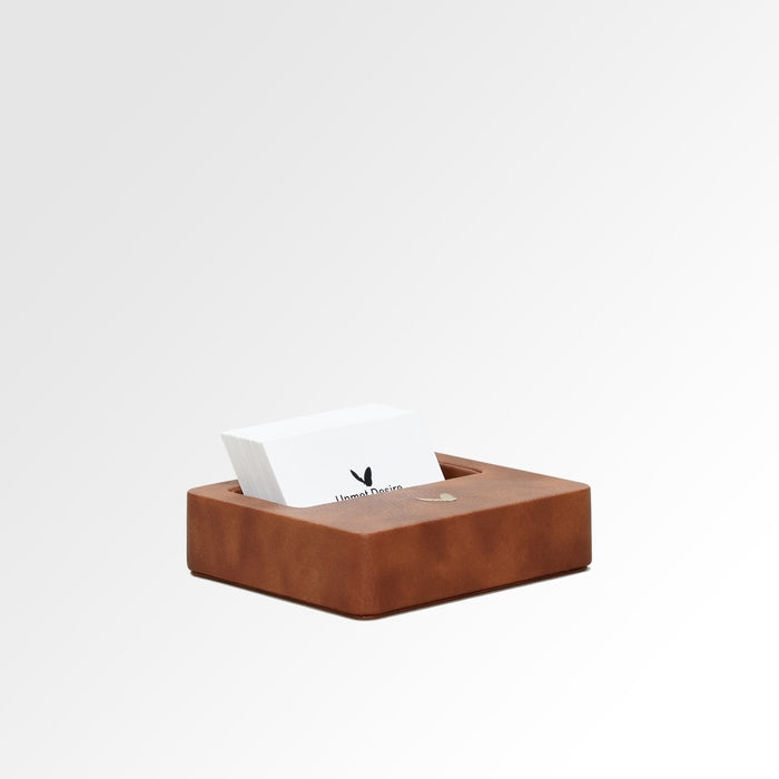 Unmet Desire Visiting Card Holder for Desk | Faux Leather | Square | Classic | Tan