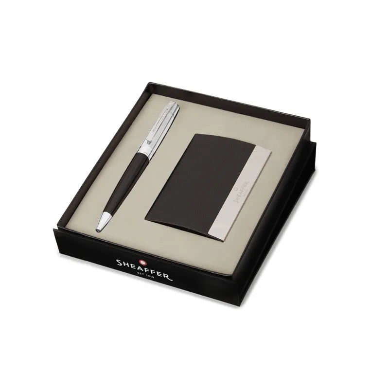 Sheaffer 9314 Gift Set 300 Glossy Black with Chrome Trims Ballpoint Pen with Business Card Holder