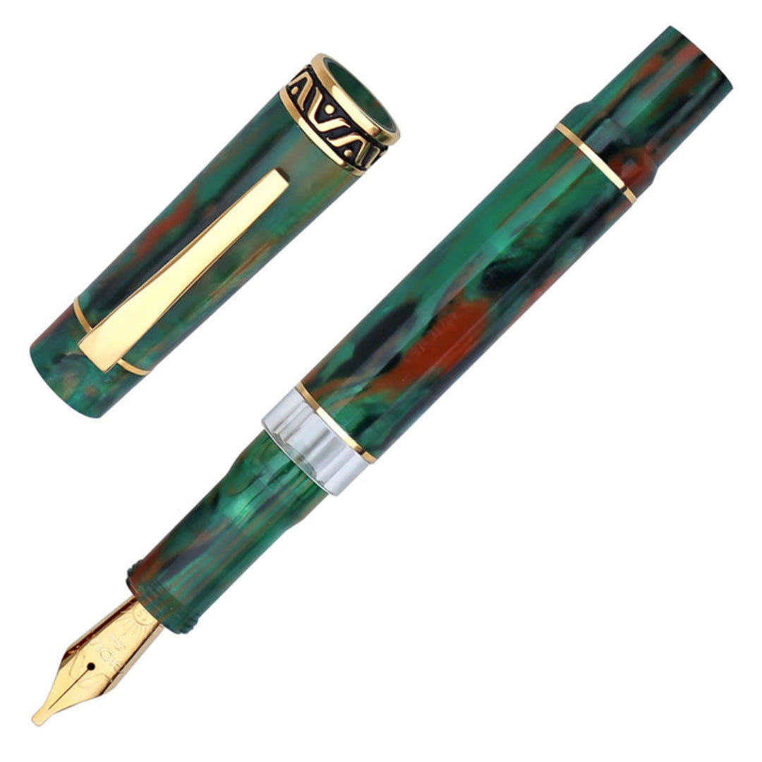 Gioia | Fountain Pen | Aragona Green | Marbled | Gold Trims | Medium Nib