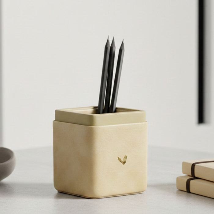 Unmet Desire Pen/Pencil Holder | Faux Leather | Square Small | Moderno | Cream
